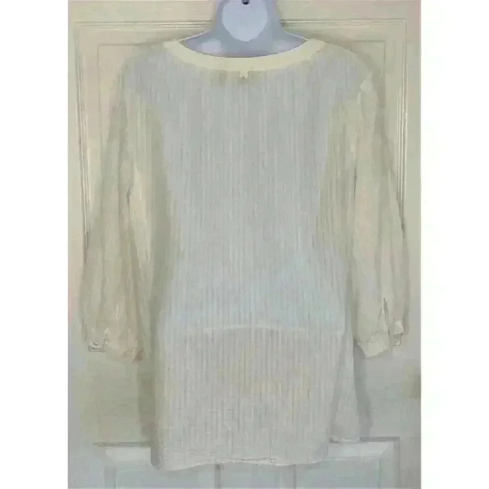 Chicos 2 top shirt button front scoop neck 3/4 sleeve Bohemian white stripe - Picture 4 of 6